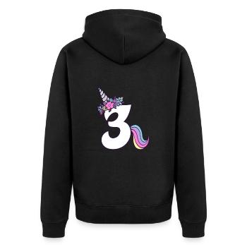 3. Geburtstag Mädchen 3 Jahre alt Kleines Einhorn - Unisex Premium Bio Zip Hoodie - Schwarz - Hinten - Nico (187cm)