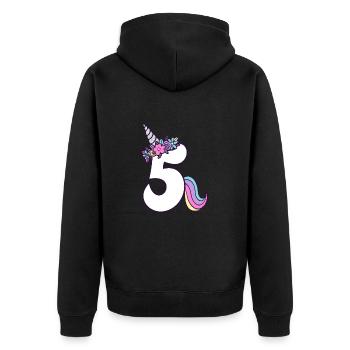 5th Birthday Girl 5 Years Old Little Unicorn - Unisex Premium Organic Zip Hoodie - black - Back - Nico (187cm)