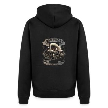Dampflok nostalgische Eisenbahn Dampfmaschine - Unisex Premium Bio Zip Hoodie - Schwarz - Hinten - Nico (187cm)