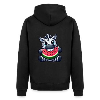 Süßes Zebra Cartoon Wassermelone Sommerfrucht - Unisex Premium Bio Zip Hoodie - Schwarz - Hinten - Nico (187cm)