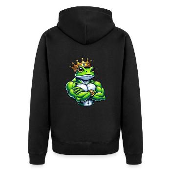 Muskulöser Froschkönig Fitness Workout Training - Unisex Premium Bio Zip Hoodie - Schwarz - Hinten - Nico (187cm)
