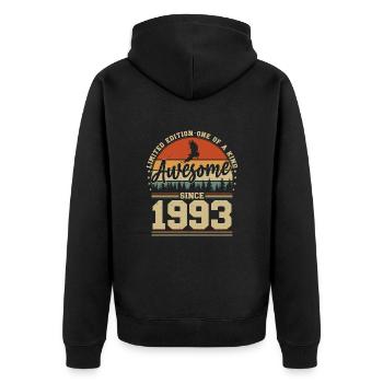 Jahrgang 1993 Geburtstag - Awesome since 1993 - Unisex Premium Bio Zip Hoodie - Schwarz - Hinten - Nico (187cm)
