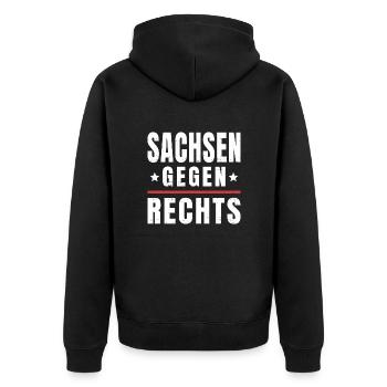 Antifaschismus Antifaschist Sachsen Gegen Rechts - Unisex Premium Bio Zip Hoodie - Schwarz - Hinten - Nico (187cm)