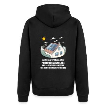 Photovoltaikanlage, Solarstrom, Sonnenenergie - Unisex Premium Bio Zip Hoodie - Schwarz - Hinten - Nico (187cm)