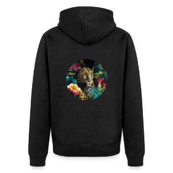 Leopard Jungle Blumen - Unisex Premium Bio Zip Hoodie - Schwarz - Hinten - Nico (187cm)