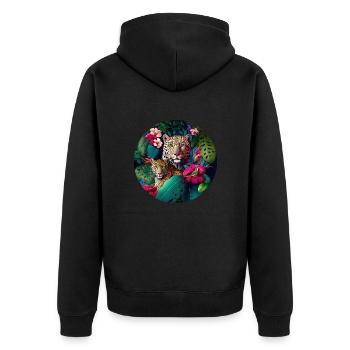 Leopard Dschungel Blumen - Unisex Premium Bio Zip Hoodie - Schwarz - Hinten - Nico (187cm)