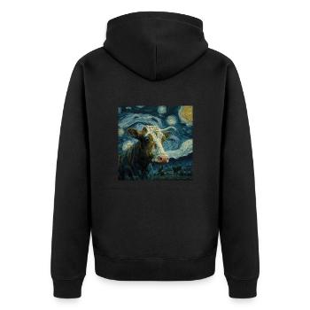 Kuh Van Gogh Style Sternenhimmel Nachts Cool - Unisex Premium Bio Zip Hoodie - Schwarz - Hinten - Nico (187cm)