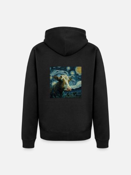 Kuh Van Gogh Style Sternenhimmel Nachts Cool - Unisex Premium Bio Zip Hoodie - Schwarz