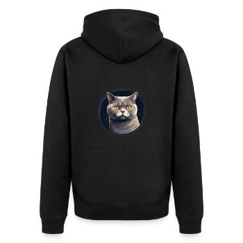 Britisch Kurzhaar Katze - Unisex Premium Bio Zip Hoodie - Schwarz - Hinten - Nico (187cm)