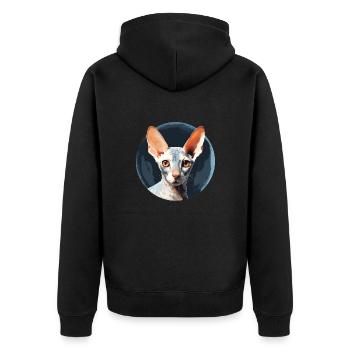 Cornish Rex Katze - Unisex Premium Bio Zip Hoodie - Schwarz - Hinten - Nico (187cm)