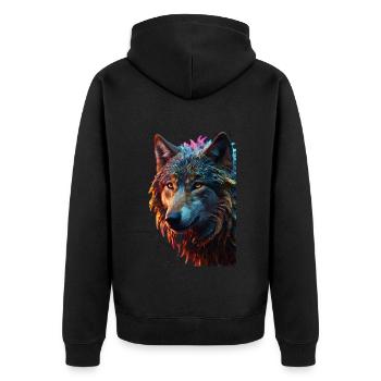 Wolf Wolfskopf Raubtier Geschenk - Unisex Premium Bio Zip Hoodie - Schwarz - Hinten - Nico (187cm)