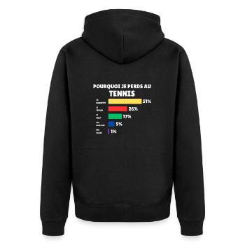 Tennis, warum ich beim Tennis verliere - Unisex Premium Bio Zip Hoodie - Schwarz - Hinten - Nico (187cm)