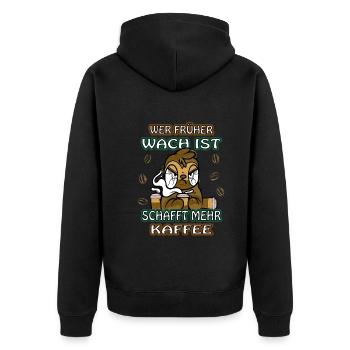 Wer früher wach ist schafft mehr Kaffee Faultier - Unisex Premium Bio Zip Hoodie - Schwarz - Hinten - Nico (187cm)