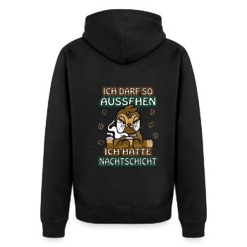 Ich hatte Nachtschicht Kaffee müde Faultier - Unisex Premium Bio Zip Hoodie - Schwarz - Hinten - Nico (187cm)