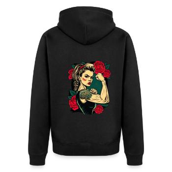Femme forte Mère Roses Cadeau de fête des mères - Veste à capuche bio Premium Unisexe - noir - Dos - Nico (187cm)