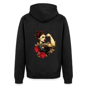 Strong Woman Mother Roses Mother's Day Gift - Unisex Premium Organic Zip Hoodie - black - Back - Nico (187cm)