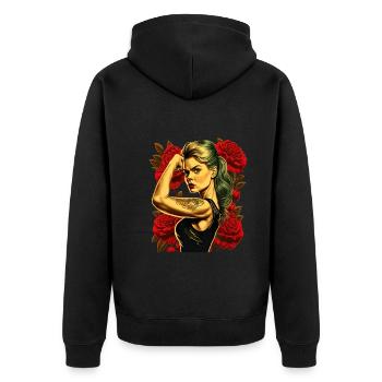 Femme forte Mère Roses Cadeau de fête des mères - Veste à capuche bio Premium Unisexe - noir - Dos - Nico (187cm)