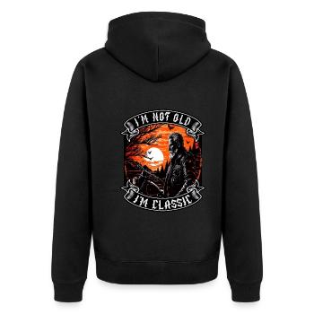 I m not old I m classic Motorrad biker - Unisex Premium Bio Zip Hoodie - Schwarz - Hinten - Nico (187cm)
