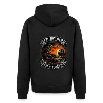 I m not old I m a classic Bootsliebhaber - Unisex Premium Bio Zip Hoodie - Schwarz - Hinten - Nico (187cm)