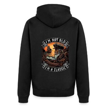 I m not old I m a classic Bootsliebhaber - Unisex Premium Bio Zip Hoodie - Schwarz - Hinten - Nico (187cm)