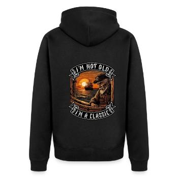I m not old I m a classic Bootsliebhaber - Unisex Premium Bio Zip Hoodie - Schwarz - Hinten - Nico (187cm)