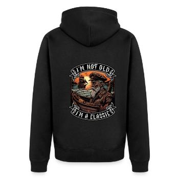 I m not old I m a classic Bootsliebhaber - Unisex Premium Bio Zip Hoodie - Schwarz - Hinten - Nico (187cm)