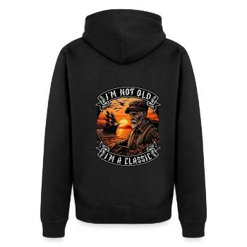 I m not old I m a classic Bootsliebhaber - Unisex Premium Bio Zip Hoodie - Schwarz - Hinten - Nico (187cm)