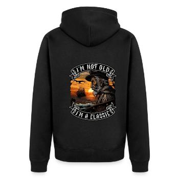 I m not old I m a classic Bootsliebhaber - Unisex Premium Bio Zip Hoodie - Schwarz - Hinten - Nico (187cm)