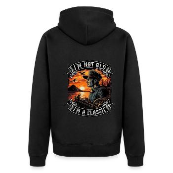 I m not old I m a classic Bootsliebhaber - Unisex Premium Bio Zip Hoodie - Schwarz - Hinten - Nico (187cm)