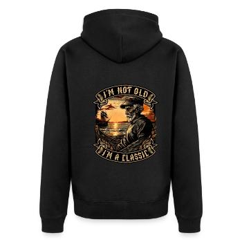 I m not old I m a classic Bootsliebhaber - Unisex Premium Bio Zip Hoodie - Schwarz - Hinten - Nico (187cm)