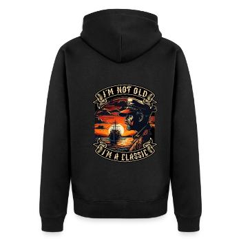 I m not old I m a classic Bootsliebhaber - Unisex Premium Bio Zip Hoodie - Schwarz - Hinten - Nico (187cm)