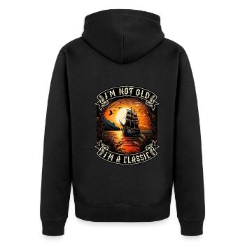 I m not old I m a classic Bootsliebhaber - Unisex Premium Bio Zip Hoodie - Schwarz - Hinten - Nico (187cm)