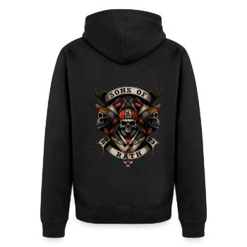 Sons of Rath Düsseldorf - Unisex Premium Bio Zip Hoodie - Schwarz - Hinten - Nico (187cm)