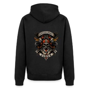 Düsseldorf Eller 2023 - Biker Style - Unisex Premium Bio Zip Hoodie - Schwarz - Hinten - Nico (187cm)