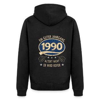 33. Geburtstag 1990 Guter Jahrgang - Unisex Premium Bio Zip Hoodie - Schwarz - Hinten - Nico (187cm)