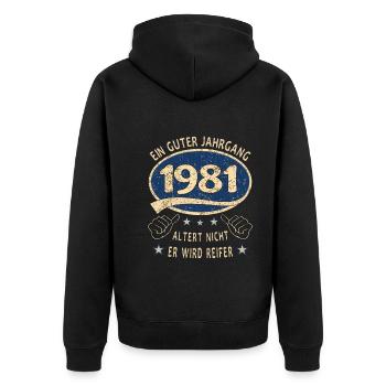 42. Geburtstag 1981 Guter Jahrgang - Unisex Premium Bio Zip Hoodie - Schwarz - Hinten - Nico (187cm)