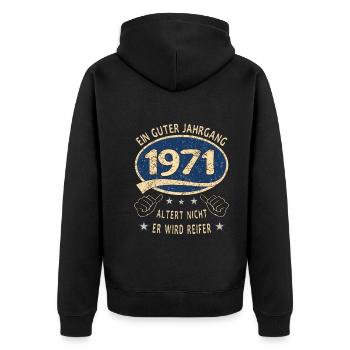 52. Geburtstag 1971 Guter Jahrgang - Unisex Premium Bio Zip Hoodie - Schwarz - Hinten - Nico (187cm)