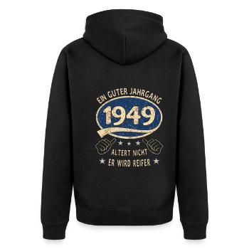74. Geburtstag 1949 Guter Jahrgang - Unisex Premium Bio Zip Hoodie - Schwarz - Hinten - Nico (187cm)