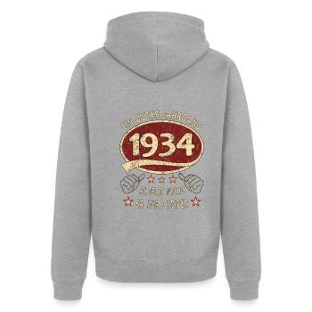 89. Geburtstag 1934 Guter Jahrgang - Unisex Premium Bio Zip Hoodie - Grau meliert - Hinten - Nico (187cm)