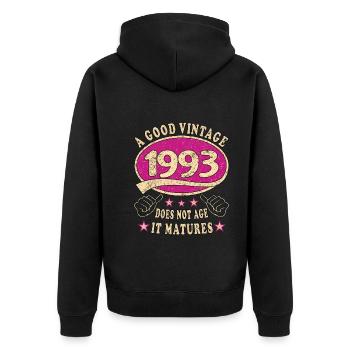 30ème anniversaire 1993 30s Bon millésime - Veste à capuche bio Premium Unisexe - noir - Dos - Nico (187cm)