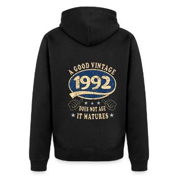 31. Geburtstag 1992 31er Guter Jahrgang - Unisex Premium Bio Zip Hoodie - Schwarz - Hinten - Nico (187cm)