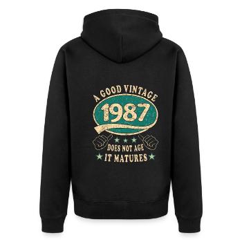 36ème anniversaire 1987 36er Bon millésime - Veste à capuche bio Premium Unisexe - noir - Dos - Nico (187cm)
