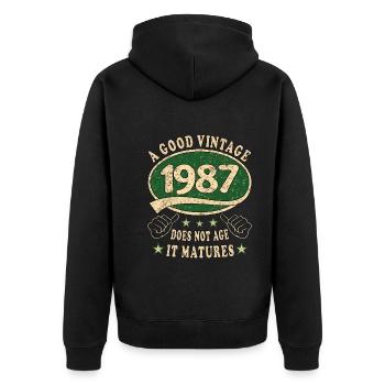 36ème anniversaire 1987 36er Bon millésime - Veste à capuche bio Premium Unisexe - noir - Dos - Nico (187cm)