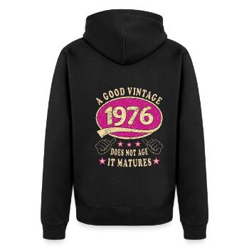 47ème Anniversaire 1976 '47 Bon millésime - Veste à capuche bio Premium Unisexe - noir - Dos - Nico (187cm)