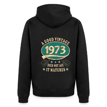 50. Geburtstag 1973 50er Guter Jahrgang - Unisex Premium Bio Zip Hoodie - Schwarz - Hinten - Nico (187cm)
