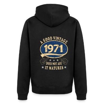 52e anniversaire 1971 52 Bon millésime - Veste à capuche bio Premium Unisexe - noir - Dos - Nico (187cm)