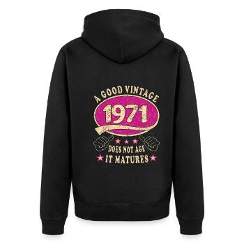 52e anniversaire 1971 52 Bon millésime - Veste à capuche bio Premium Unisexe - noir - Dos - Nico (187cm)