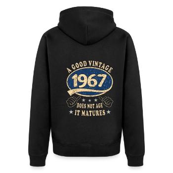 56. Geburtstag 1967 56er Guter Jahrgang - Unisex Premium Bio Zip Hoodie - Schwarz - Hinten - Nico (187cm)