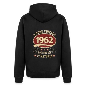 61ème anniversaire 1962 '61 Bon Millésime - Veste à capuche bio Premium Unisexe - noir - Dos - Nico (187cm)