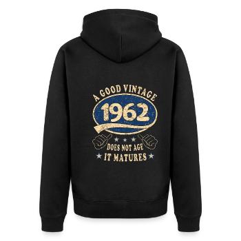 61ème anniversaire 1962 '61 Bon Millésime - Veste à capuche bio Premium Unisexe - noir - Dos - Nico (187cm)